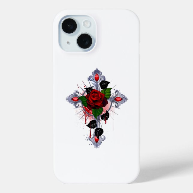 Coques Case-Mate iPhone Croix d'argent avec une rose rouge (Verso)