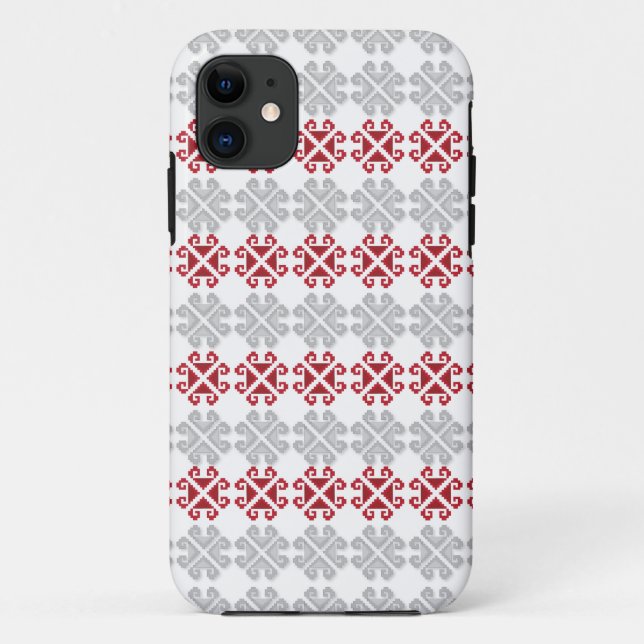 Coques Case-Mate iPhone Croix géométrique rouge et gris letton (Dos)