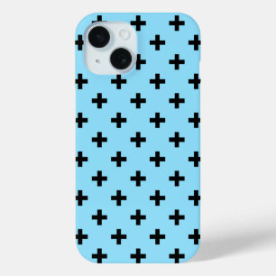 Coque Pour iPhone 15 Croix noires à pois sur bleu bébé