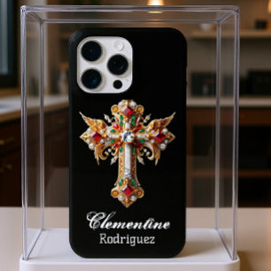Coques iPhone 16 Pro Croix personnalisée, Votre Nom modèles 11-15 Fits