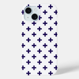 Coque Pour iPhone 15 Croix pois bleu marine sur fond blanc