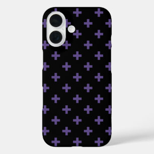 Coque Pour iPhone 16 Croix polka ultra violet sur fond noir