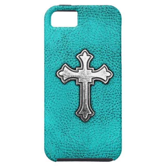 Coques Case-Mate iPhone Croix turquoise en métal (Dos)