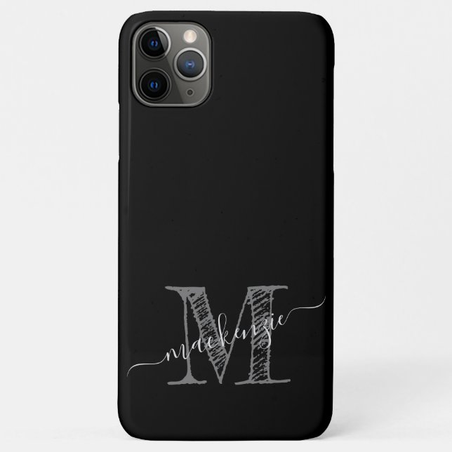 Coques Case-Mate iPhone Croquis Artsy initial Monogramme noir blanc gris (Dos)