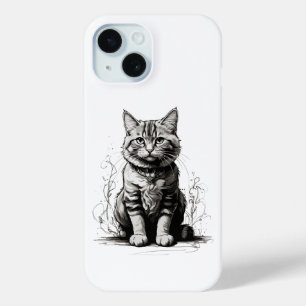 Coque Pour iPhone 15 Croquis au crayon de chat mignon
