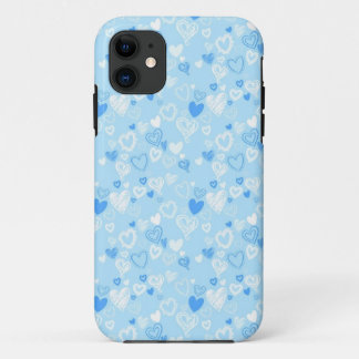 Coque iPhone 11 Croquis bleu-clair de coeurs