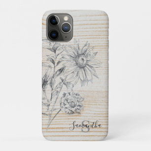 Case-Mate iPhone Case Croquis floral sur Faux Wood Arrière - plan Monogr
