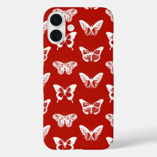 iPhone 16 Plus Case Croquis papillon, rouge et blanc foncé