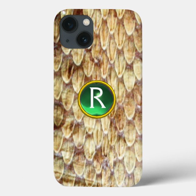Coques Case-Mate iPhone CROTALUS Imprimé Serpent Peau vert Gem Monogramme (Verso)