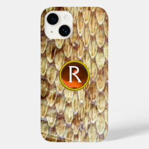 Coque Pour iPhone 14 CROTALUS Peau de serpent imprimé Orange Gem Monogr