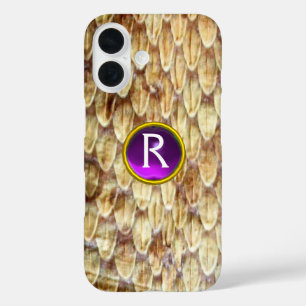 Coques iPhone 16 CROTALUS Peau de serpent mauve Gem Monogramme