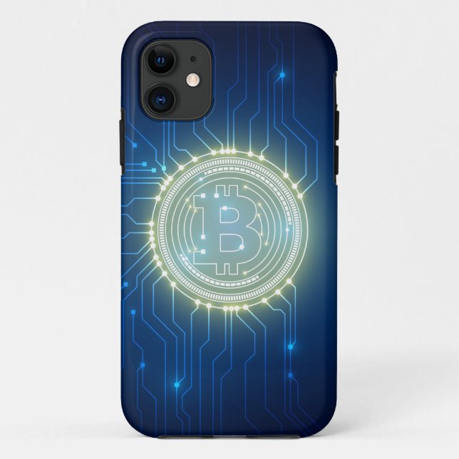 Coques Case-Mate iPhone Cryptomonnaie Bitcoin Or numérique bleu (Dos)