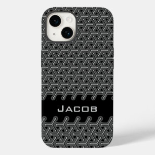 Coque Pour iPhone 14 Cube acier gris noir motif nom personnalisé