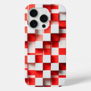 Coque iPhone 15 Pro Cube Géométrique Moderne 3D Rouge et Blanc Abstrai