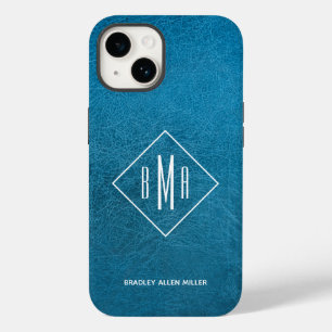 Coque Pour iPhone 14 Cuir bleu monogramme