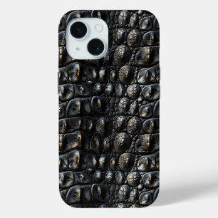 Coque Pour iPhone 15 Cuir de crocodile noir