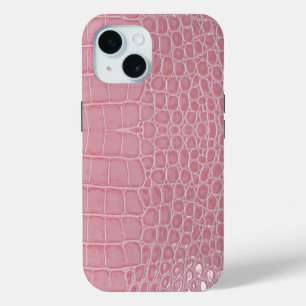 Coque Pour iPhone 15 Cuir de crocodile rose esthétique