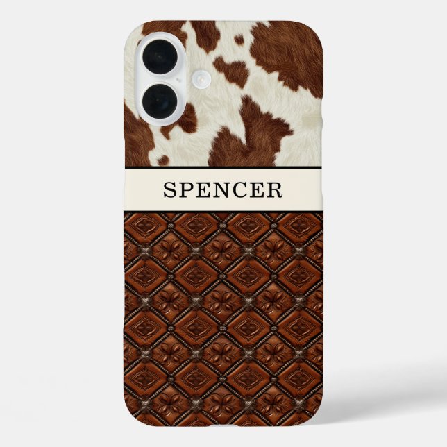 Coques Case-Mate iPhone Cuir de vache marron et cuir monogrammé (Verso)