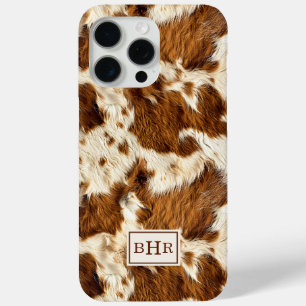 Coque iPhone 15 Pro Max Cuir de vache marron tacheté monogrammé