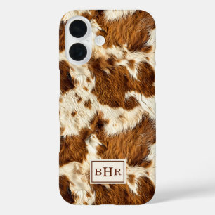 Coque Pour iPhone 16 Cuir de vache marron tacheté monogrammé