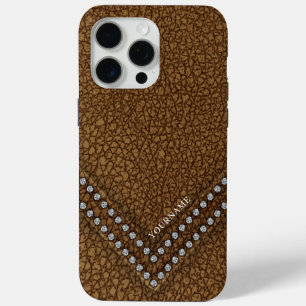Coque iPhone 15 Pro Max Cuir Faux avec Rhinstones