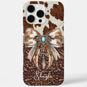 Coques iPhone 16 Pro Max Cuir Marron Cuir de Vachette Bijou Arc Monogrammé