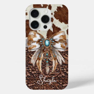 Coque iPhone 15 Pro Cuir Marron Cuir de Vachette Bijou Arc Monogrammé