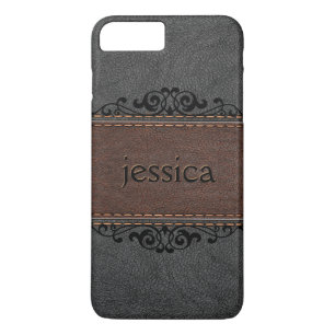Coque iPhone 7 Plus Cuir Vintage Noir Et Brown