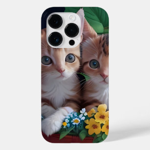 Coque Pour iPhone 14 Pro Cuisinement Cute Kittens dans un panier à fleurs