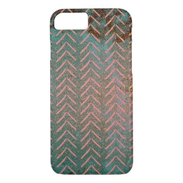 Coques Case-Mate iPhone Cuivre rustique et Teal Chevron de marbre (Dos)