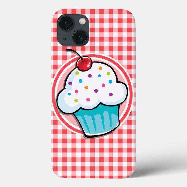 Coques Case-Mate iPhone Cupcake mignonne sur En vichy rouge et blanc (Verso)