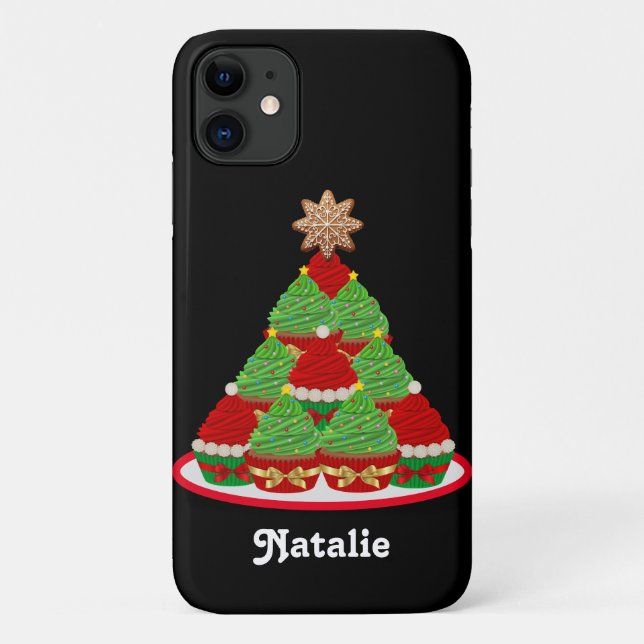 Coques Case-Mate iPhone Cupcake personnalisé sapin de Noël rouge et vert (Dos)