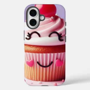 Coque Pour iPhone 16 Cupcake souriant avec cerise - Sweet Delight Desig