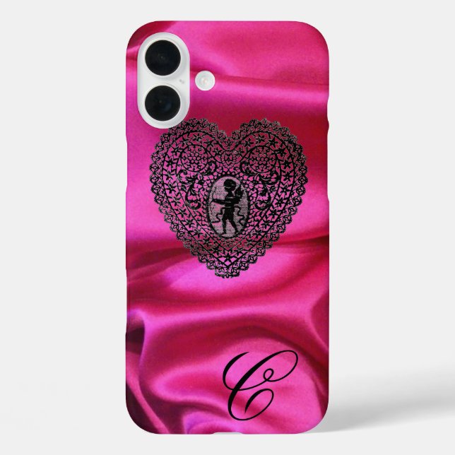 COQUES Case-Mate iPhone CUPID LACE COEUR SOIE NOIR FUCHSIA TISSU MONOGRAMM (Verso)