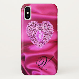 COQUE iPhone X CUPID LACE COEUR SOIE ROSE FUCHSIA CLOS MONOGRAMME