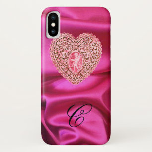 COQUE iPhone X   CUPID LACE COEUR SOIE ROSE FUCHSIA CLOS MONOGRAMME