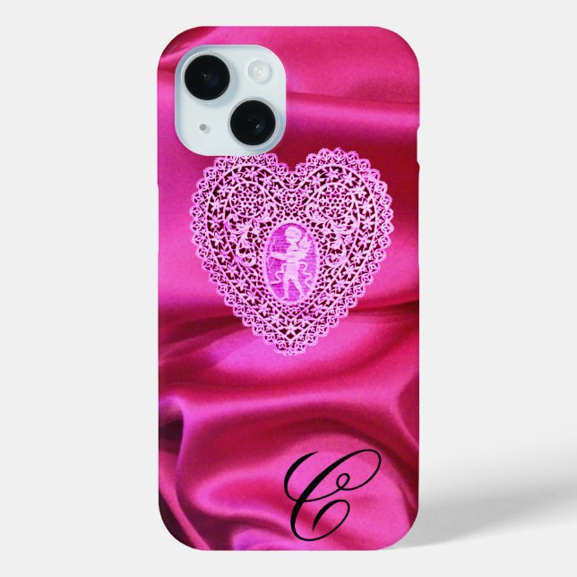 COQUES Case-Mate iPhone CUPID LACE COEUR SOIE ROSE FUCHSIA CLOS MONOGRAMME (Verso)