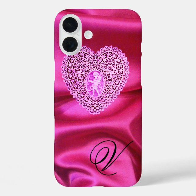 COQUES Case-Mate iPhone CUPID LACE COEUR SOIE ROSE FUCHSIA CLOS MONOGRAMME (Verso)