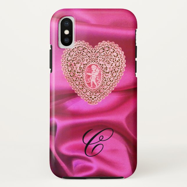COQUES Case-Mate iPhone CUPID LACE COEUR SOIE ROSE FUCHSIA TISSU MONOGRAMM (Dos)