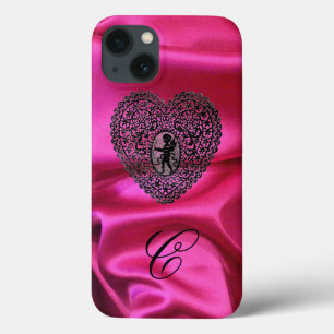 iPhone 13 Coque CUPID LACE COEUR SOIE ROSE VÊTEMENT MONOGRAMME, No