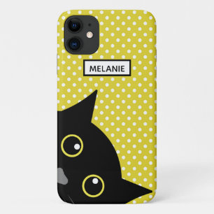 Case-Mate iPhone Case Curieux point Polka jaune de chat noir personnalis