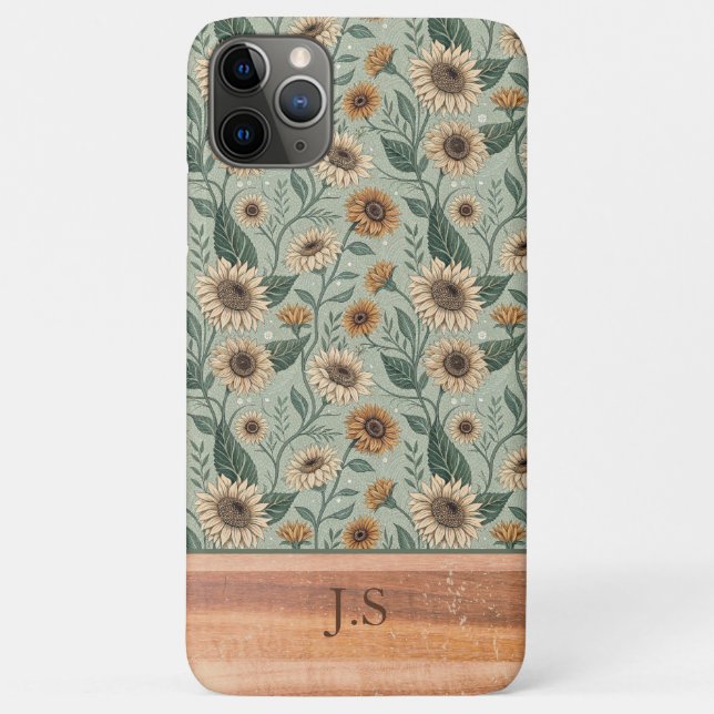 Coques Case-Mate iPhone Custom Boho Sunflowers Wood Effect (Dos)