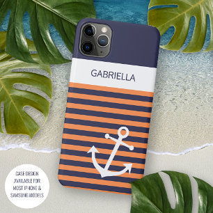 Case-Mate iPhone Case Custom Navy Bleu foncé Blanc Soleil Orange rayures