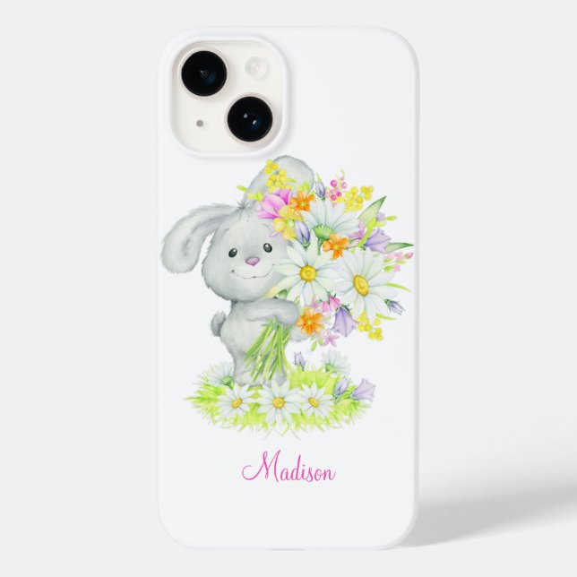 Coques Case-Mate iPhone Cute Aquarelle Floral Lapin Lapin Personnalisé (Verso)