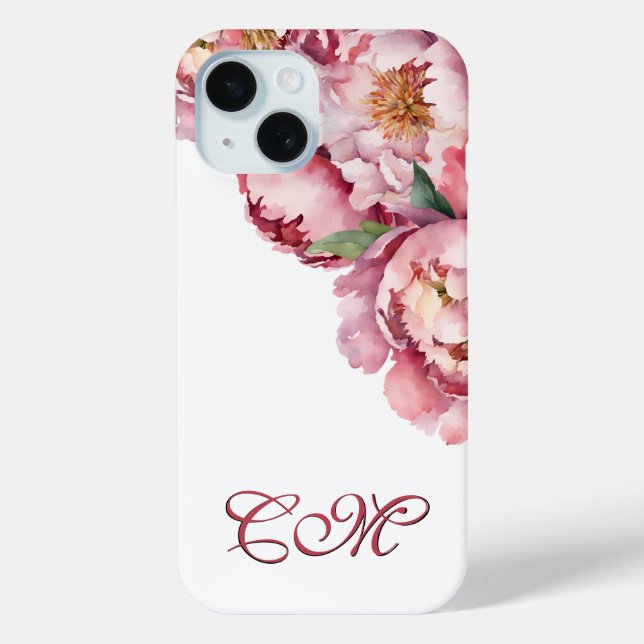 Coques Case-Mate iPhone Cute Boho Chic Aquarelle Peonis Rose Personnalisé (Verso)