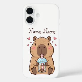 Coque Pour iPhone 16 Cute Capybara Siroter Du Boba Tea