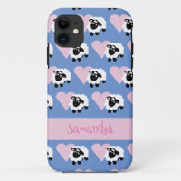 Cute Cartoon Mouton rose Coeur Motif Bleu
