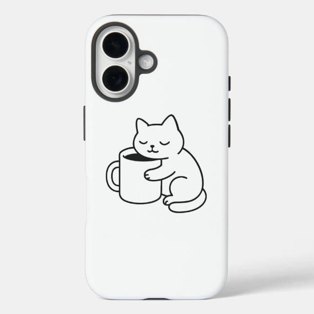 Coques Case-Mate iPhone Cute Cat Holding Coffee Minimal iPhone 16 Case (Verso)