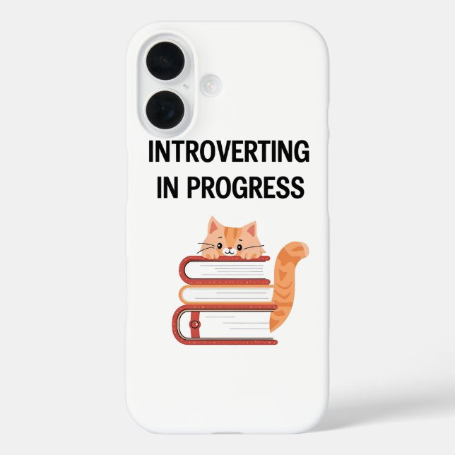 Coques Case-Mate iPhone Cute Cat on Books "Introvert in Progress" (Verso)