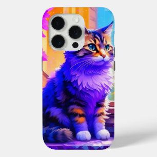 Coque iPhone 15 Pro Cute chat assis dans la fenêtre Ai Art